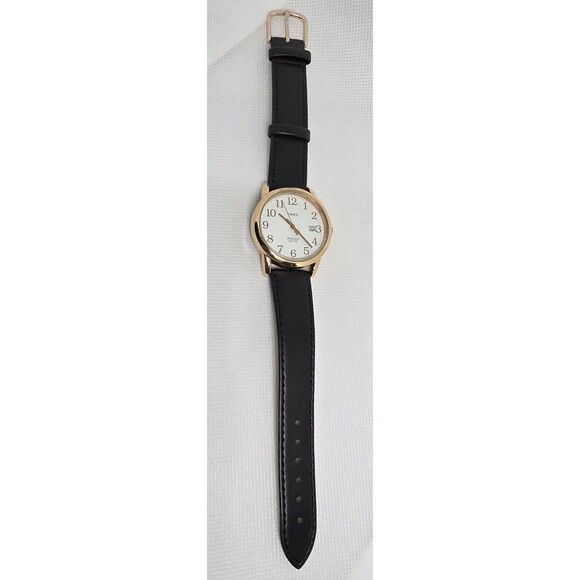 Unisex Timex Indiglo Round Date Rose Gold Tone White Dial Black Leather Watch 13 - Picture 7 of 9